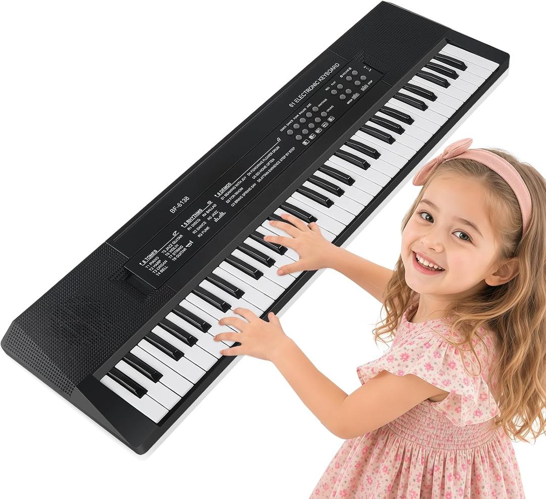 Kids Piano, 61 Keys Electronic Piano Keyboard with Microphone Musical Toy, 24.4*6.3*1.8 inch