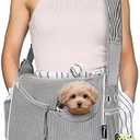 PetAmi Small Dog Sling Carrier, Soft-Sided Crossbody Puppy Carrying Purse Bag, Adjustable Sling Pet Pouch to Wear Medium Cat Travel, Dog Bag for Traveling, Poop Bag Dispenser, Max 10 lbs, Stripe Black