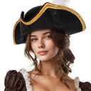Ibeauti Pirate Hat for Women Men Colonial Tricorn Hat Halloween Pirate Costume Accessories (Black Feather)