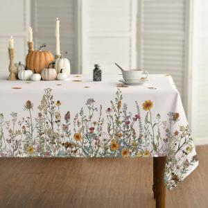 Horaldaily Fall Tablecloth 6084 Inch Rectangular, Spring Autumn Harvest Flowers Table Cover for Party Picnic Dinner Decor (Beige)