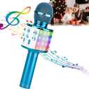 ShinePick Karaoke Microphone, 4 in 1 Wireless Microphone with LED Lights Handheld Portable Karaoke Machine, Home KTV Player, Compatible with Android & iOS Devices(Blue)