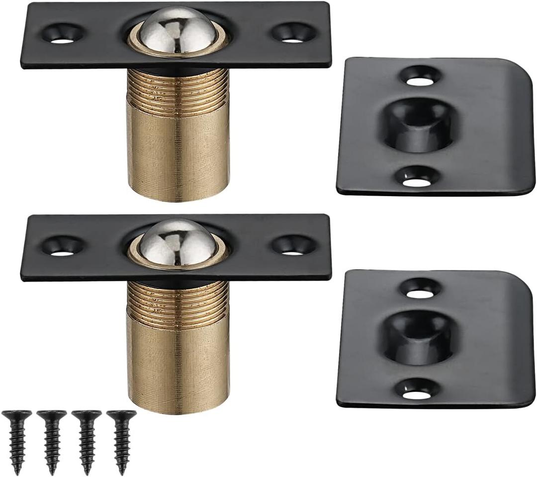 JQK Closet Door Ball Catch Hardware, Stainless Steel Catch Adjustable with Strike Plate, Black Finish, 8 Pack
