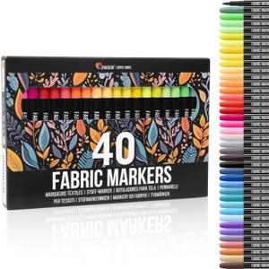 Zenacolor 40 Fabric Markers Pens Set - Non Toxic, Indelible and Permanent Fabric Paint - Fine Point Tip Textile Marker Pen