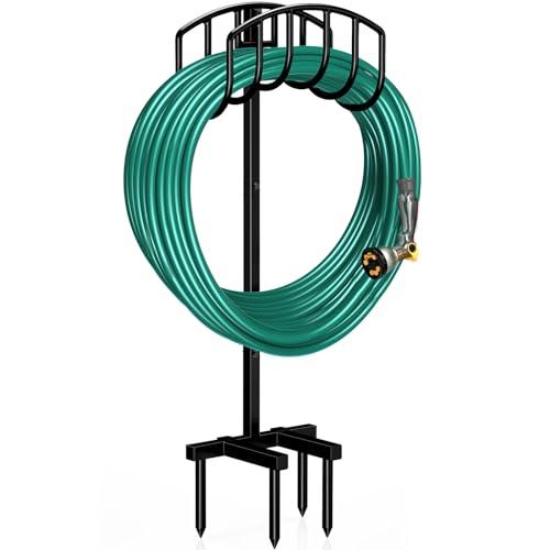 Winpull Garden Hose Holder Detachable Heavy Duty Metal Water Hose Hanger, Freestanding Hose Storage Stand Rack for Outside (Black)
