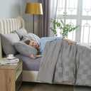 7 Pieces Grey Queen Comforter Set, Boho Tufted Bed in a Bag, Checkered Farmhouse Shabby Chic Soft Bed Set, All Season Plaid Comforter with Sheets, Pillowcases & Shams