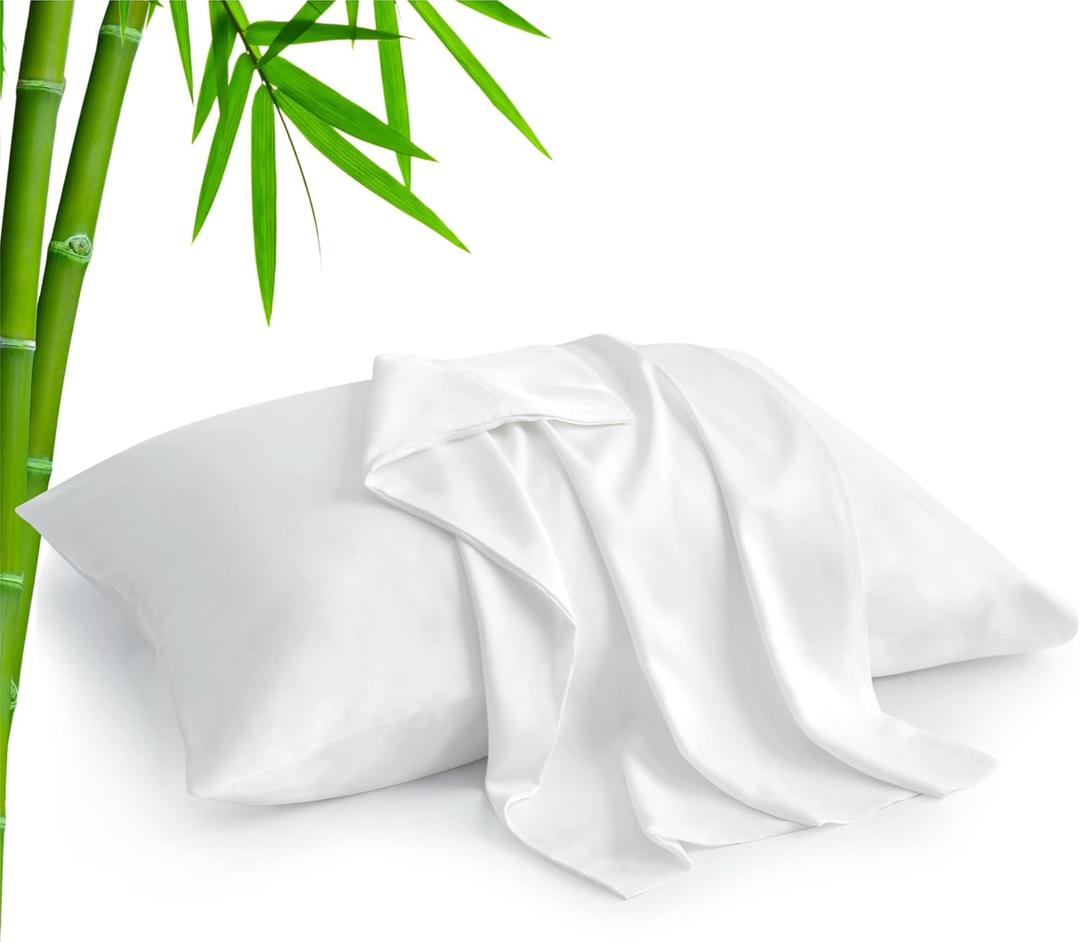 BEDELITE Standard Pillow Cases Set of 2, Rayon Derived from Bamboo, Cooling Pillow Cases for Hot Sleepers & Night Sweats, Breathable Silky Soft Envelope Pillowcases(White, 20"x26")