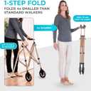 Stander Space Saver Walker, Lightweight Folding Rolling Mobility Aid for Seniors & Adults, Compact 2-Wheel Disability Device with 6-inch Wheels & Ski Glides for Walking Support, Desert Sand