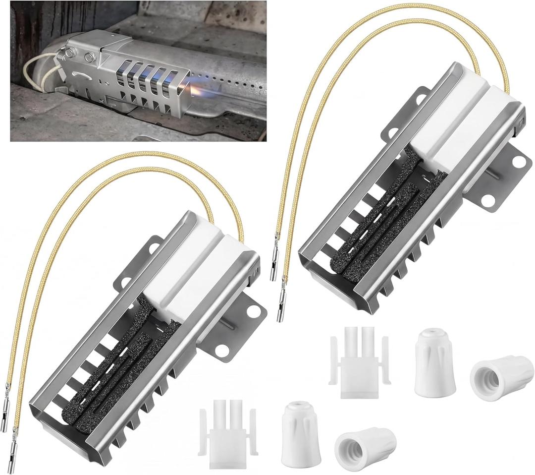 Dreyoo 2 Pack Gas Oven Igniter Compatible with WB13K21, IG9998, AP2020569 PS231280 WB13T10045, Flat Oven Igniter Connector Plug and Nuts Compatible with GE Hotpoint, Kenmore Gas Stove