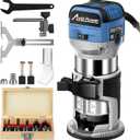 AVID POWER 6.5 Amp 1.25 HP Compact Router Tools for Woodworking, Fixed Base Wood Router with Trim Router Bits, 6 Variable Speeds, Edge Guide, Roller Guide, Dust Hood (Blue, 65mm)