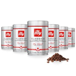 Illy Whole Bean Coffee, Classico Medium Roast - Mild & Balanced - 100% Arabica - Whole Beans - Pressurized Packaging Sealed for Freshness - 8.8oz can (Pack of 6) Best By: 04/2027