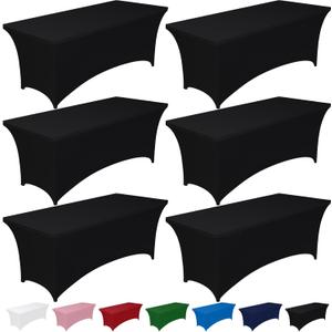 Pureegg Spandex Tablecloth 6ft - 6 Pack, Fitted and Tight Cloth for Rectangle Table, Wrinkle-Free and Stretch Table Cover for Party, Wedding, Banquet and Birthday, Black