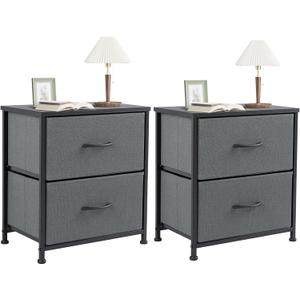Sweetcrispy Nightstand Set of 2 with 2 Storage Drawers, 20" Height Small Bed Side Furniture End Table, Wooden Top Fabric Cabinet Kids Mini Dresser for Bedroom, Closet, Entryway, College Dorm (Grey)