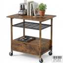 3-Tier Rolling Kitchen Island Cart with Drawer and Storage Shelves, Industrial Utility Craft Stand with Caster Wheels for Home & Office – Rustic Brown, 24" W × 18" D × 32" H