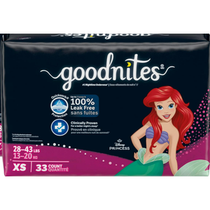 Goodnites Girls' Nighttime Bedwetting Underwear, Size Extra Small (28-43 lbs), 66 Ct (2 Packs of 33)