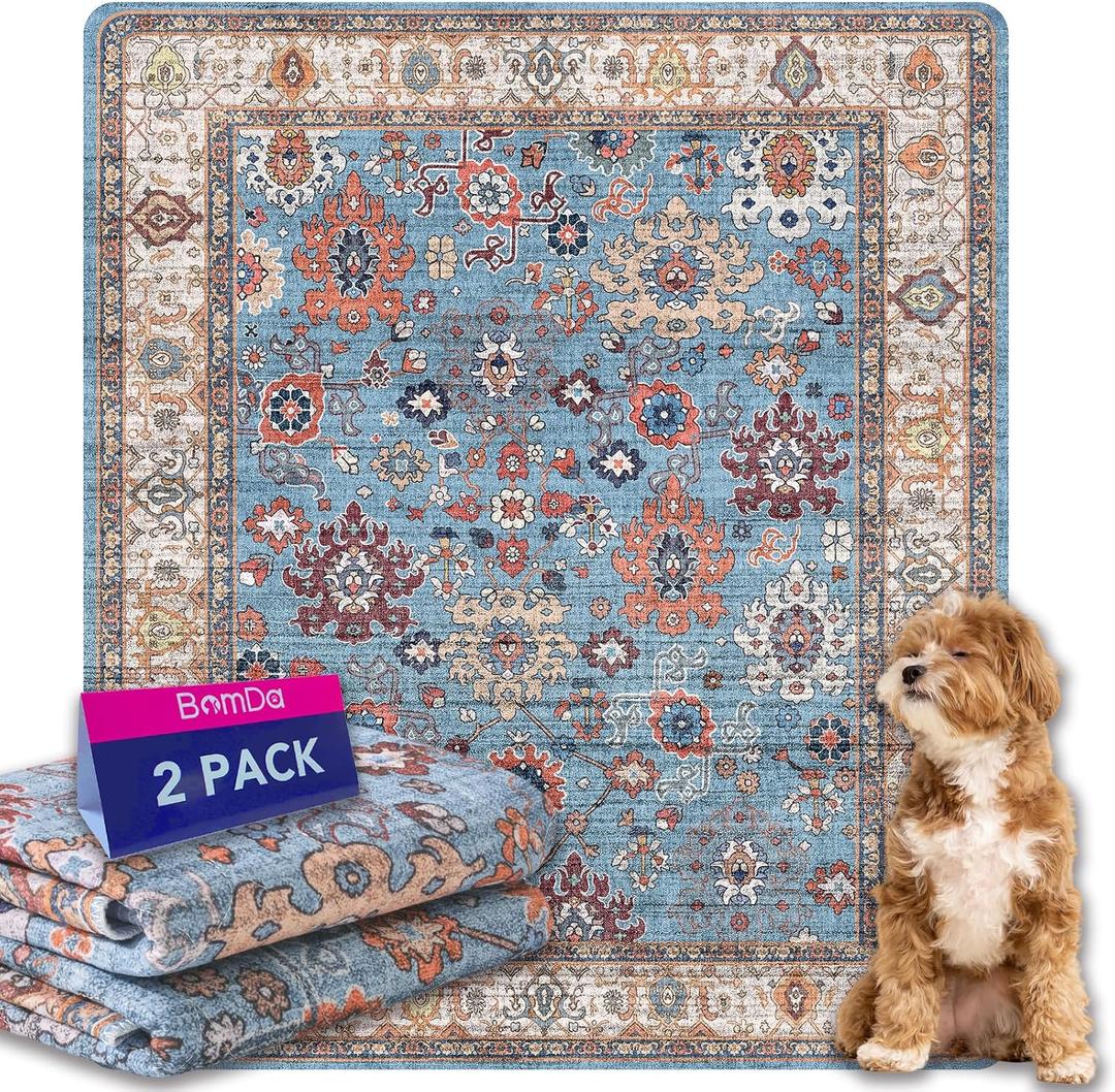 Non-Slip Washable Pee Pads for Dogs, 2 Pack 48''x60'' Super Absorbent and Leak-Proof Reusable Puppy Pads, Pet Training Pads Protect Against Urine Leakage, Soft, Quick-Dry
