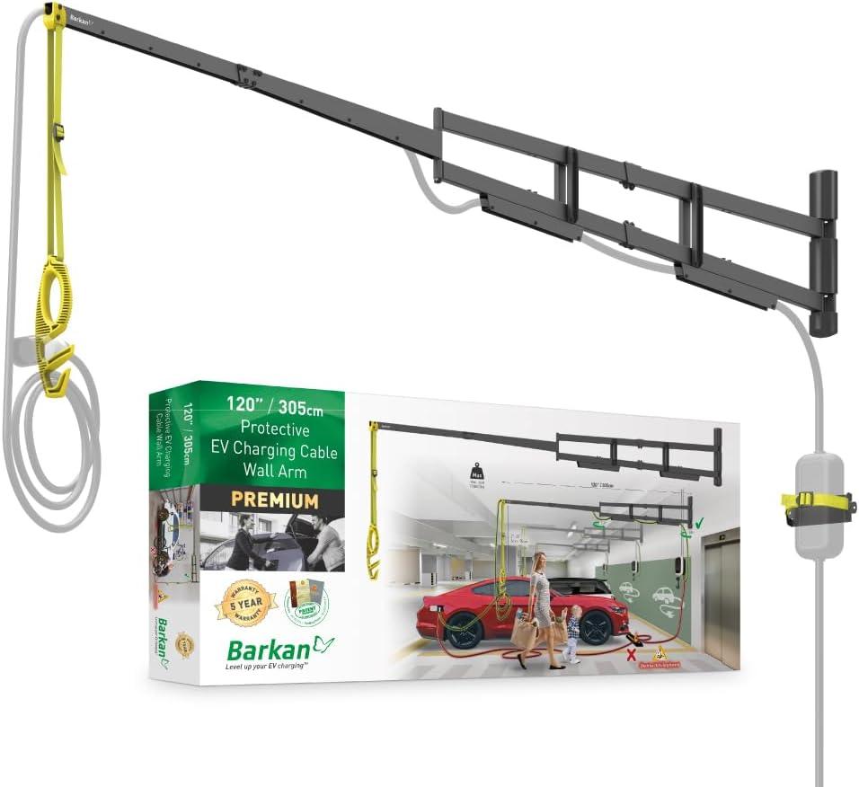 Barkan 120" Protective EV Charging Cable Wall Arm,  for Level 1 & 2 Chargers, Indoor & Outdoor Weatherproof zinc Coating, for Electric Vehicle Cable, Retractor Arm