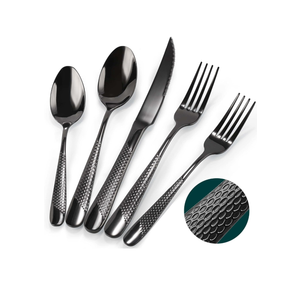 PUREAIN Silverware Set, Black Hammered Flatware Set for 4,  Mirror Polished Stainless Steel Cutlery Set for Home, Kitchen, Restaurant and Hotel, Dishwasher Safe