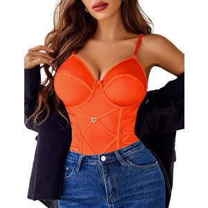 Avidlove Lingerie for Women Sexy Corset Garter Lingerie Set One Piece Teddy Bodysuit Boudoir Outfit (Orange, XL)