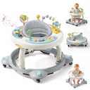 Baby Walker with Wheels,3-in-1 Foldable Infant Walker for Baby 6-12 Months,360° Rotating Seat with Activity Center,Baby Walker for Boys Girls with Musical Toys(Grey)