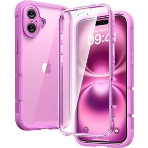 Diaclara Designed for iPhone 16 Plus Case 6.7 Inch,Upgraded [Full Camera Protection] Full Body Rugged Clear Bumper Case with Builtin Privacy Screen Protector for iPhone 16 Plus,Pink
