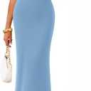 ZESICA Womens Summer Strapless Knit Bodycon Dress 2026 Off Shoulder Ruffle Wedding Guest Party Long Midi Sweater Dresses (Blue, M)