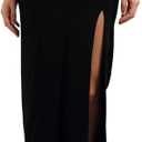 Verdusa Women's Solid Color High Waist Side Split Maxi Skirt (Large, Black)