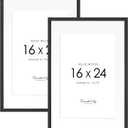 16x24 Solid Wood Poster Frame, Natural Wood Picture Frame with Paper Mat, Display picture 12x18 with mat or 16x24 without Mat, Set of 2 Black Picture Frame
