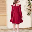 Girls Casual Dress Crew Neck Cute Girls Ruffle Long Sleeve A Line Mesh Party Dress for Kids Teens, Size 9-10 Years Red 