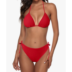 Zonsaoja Women String Bikini Set Halter Side Tie Two Piece Swimsuit Triangle Bathing Suits, Size XL