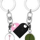 2 x 2Pcs Matching Heart Keychains  Magical Friend-Inspired Brick Set with Witch & Princess Charms, Gift for Fans & Best Friends (Style-A, Black)