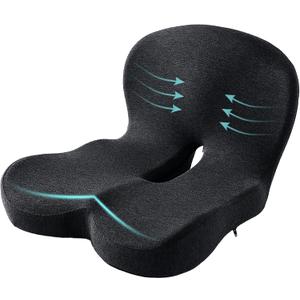 Ergonomic Seat Cushion for Back Pain & Sciatica Relief Memory Foam Chair Pad for Office Chairs Wheelchair Car & Truck Drivers Non-Slip Design for Long Sitting Comfort (Black)