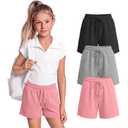 Vinsatin 3 Pack Girls Wide Leg Shorts with Pocket, 3-Color, 11-12 Years