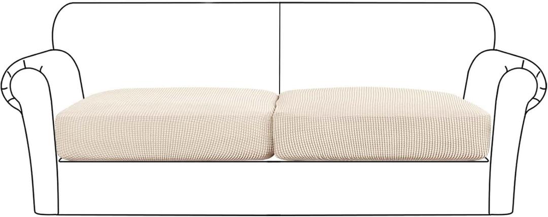 Flamingo P Stretch Seat Couch Cushion Cover Sofa Furniture Protector for Sofa Seat Slipcover Sofa Cover Flexibility with Elastic Bottom2 Seat Cushion Cover (XL), Biscotti Beige