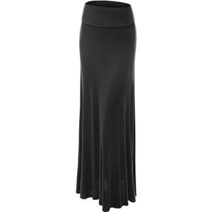 Lock and Love Women's Casual High Waist Solid/Tie Dye Fold Over Flowy Long Maxi Skirt (Medium, Wb670_black)