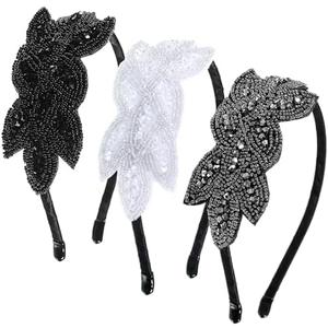 Tweruna 3 PCS 1920s Headbands for Women, Vintage Flapper Headband, 20s Headpiece Rhinestone Beaded Leaf Flapper Hairband Accessories for Women Christmas Costume Prom Party