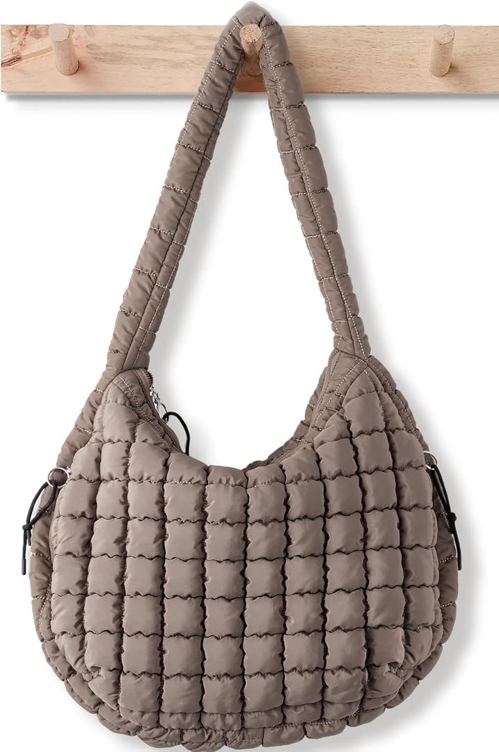 Puffer Tote Bag for Women Large Quilted Tote Bag Quilted Carryall Bag Soft Puffy Crossbody Bag Hobo Handbags Puff Purse (Dark Khaki)