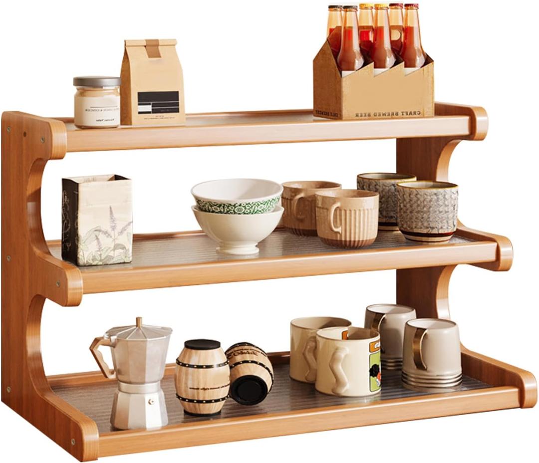 3-Tier Wooden Mug Holder Countertop, Coffee Cup Holder Mug Display Coffee Mug Organizer Mug Rack for Coffee Station Organizer Mug Shelf for Cabinet for Kitchen, Home, Natural