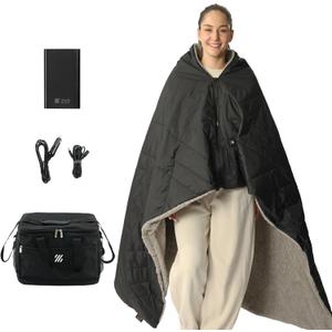 ZonLi Z-Walk Battery Operated Heated Blanket,Rechargeable 12v Portable Heated Blanket with 3 Heating Levels,Includes 20000mAh Power Bank,for Camping,Car,Stadium,Outdoors(Black)