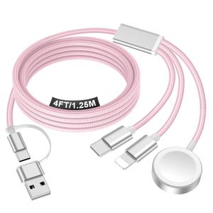 Travel Essentials for Apple Watch Charger,iPhone Charger,3 in 2 Type C/L/Magnetic Fast Charging Cable,Multi Charging Cable Portable Designed for iWatch Series,iPhone 17-11,Galaxy S26-S21,Car-4FT