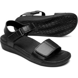 MEGNYA Comfortable Arch Support Walking Sandals for Women, Plantar Fasciitis Slides with Soft Straps, Orthotic Sandals with Non-Slip Lightweight Sole (9, W1-black)