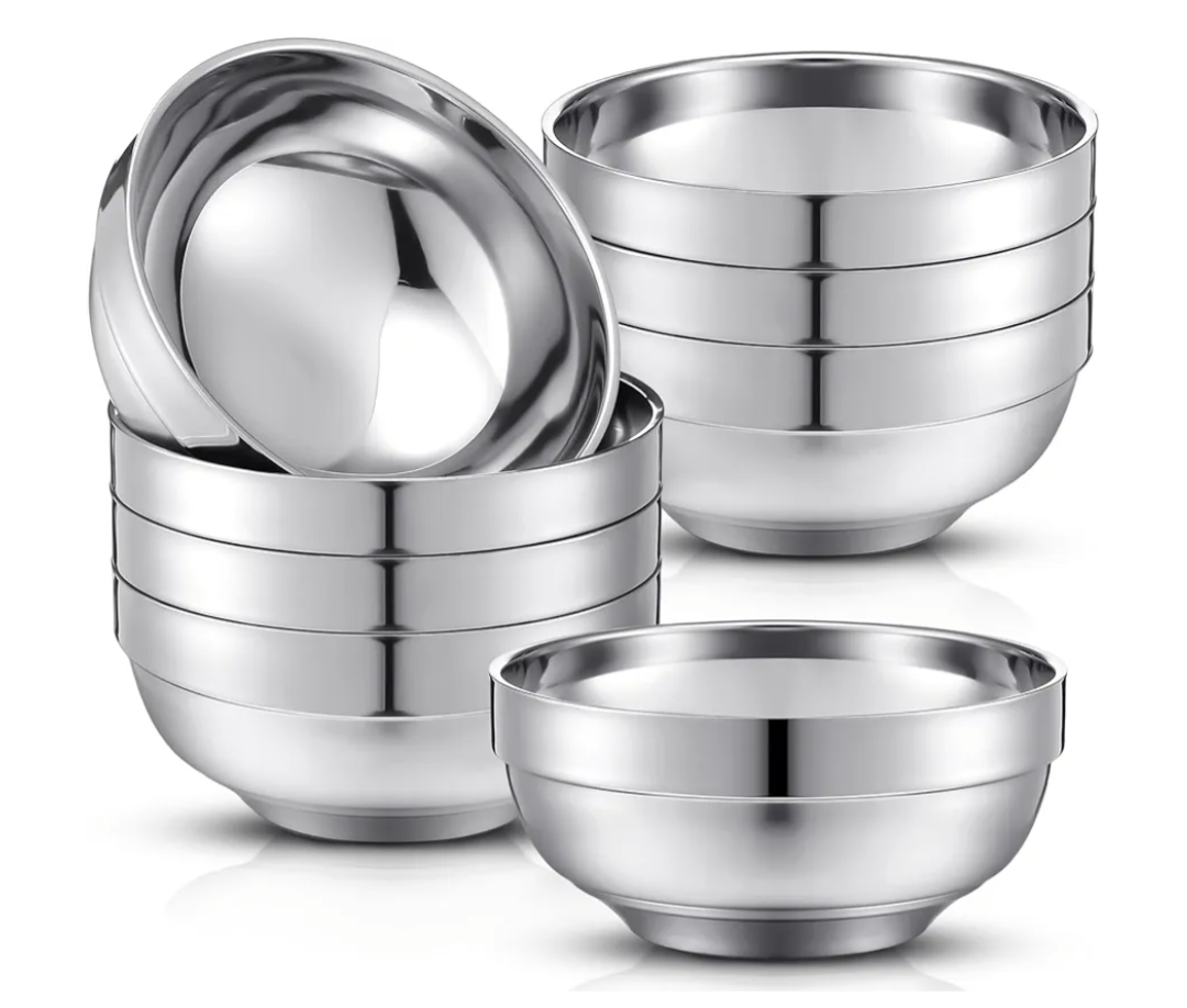 8 Pack 24 oz Stainless Steel Bowls Double Walled Insulated Soup Ice Cream Metal Mixing Nesting Bowls for Serving Soup Rice Cereal (304 Stainless Steel)