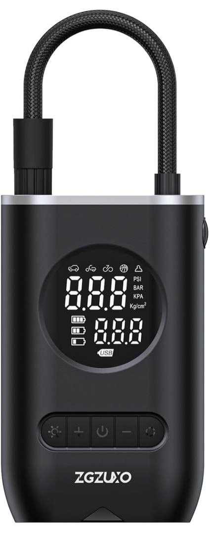 Tire Inflator Portable Air Compressor - ZGZUXO 150PSI Cordless Air Pump for Car Tires with Pressure Gauge LED Light, Electric Bike Tire Pump for Car Motorcycle Bicycle Ball, Bike Accessories