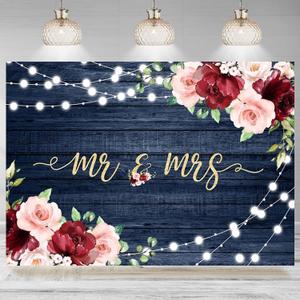 7Pack 5ft Burgundy Wedding Backdrop Mr and Mrs Bride to Be Engagement Party Photography Background Rustic Burgundy Pink Floral Wedding Decorations Portraits Banner Photo Studio Props