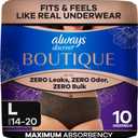 Always Discreet Boutique Incontinence and Postpartum Underwear for Women, Maximum Protection, Large, Black, 10 Count