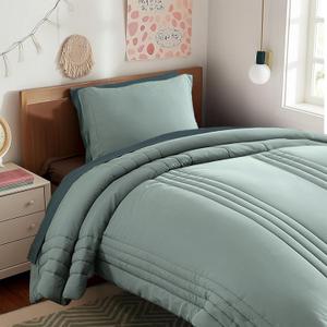 Monbix Twin XL Size Comforter Set - Extra Long 5 Pieces Dorm Bedding Sets, Quilting Design Fluffy Bed in a Bag Twin XL with Sheets, Pillowcase & Sham (Sage Green)