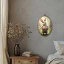 GMCDFHRQ Vintage Easter Bunny Oval Wall Decor, 8.3" x 11.6" Traditional Rabbit Holding Woven Basket of Easter Eggs Wall Art, Framed Print (006)