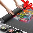 Newverest Jigsaw Puzzle Mat Roll Up, Saver Pad 55 x 35.5 Portable Keeper Up to 3000 Pieces with Non-Slip Rubber Bottom and Polyester Top + 3 Puzzle Sorting Trays, Travel-Friendly Storage Bag
