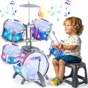Kids Drum Set for Toddlers 1-3, Kids Jazz Drum Ages 3-5, Star Light up Musical Instrument Toys for Boys Girls 2-5 4-6 5-7 ( All Plastic)