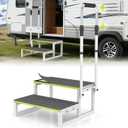 RV Step Stool with Handrail, 2 Step Stool with 1 Handrail, Wide Platform & Anti-Slip Mats, Portable Stairs for Hot Tub/Camper/Mobile Home/Porch/SPA Pool/Pet Stairs