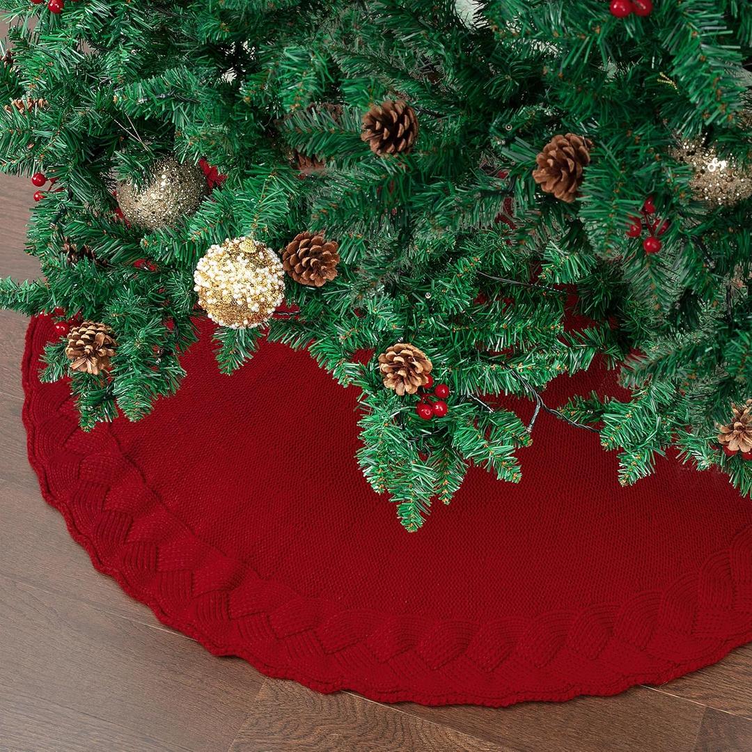 Mr. Pen - Small Christmas Tree Skirt, 24", Red Knitted Christmas Skirt Tree